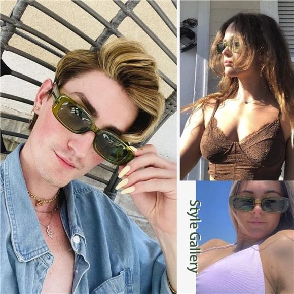 4 Pack Retro Sunglasses Vintage Sunglasses Small Square Rectangle 90s Glasses - Picture 4 of 7